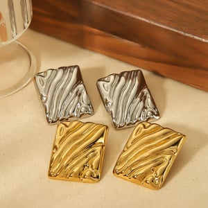1 pair of classic simple  gold plated stainless steel wavy rectangle earrings for women jewelry daily wear h5